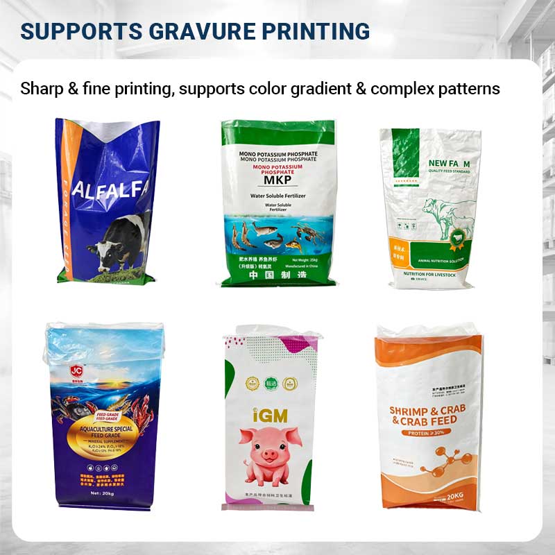 Gravure printed feed woven bags