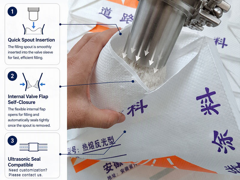 Automatic sealing of valve mouth woven bags